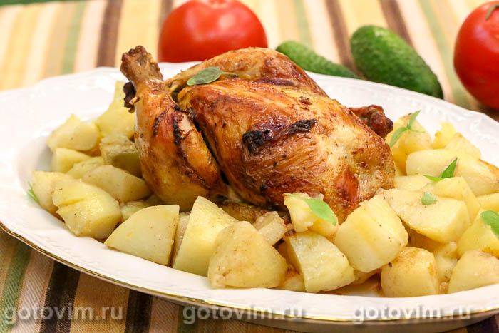 Курча-корнішон у духовці в лимонному маринаді з картоплею. Фотографія рецепта